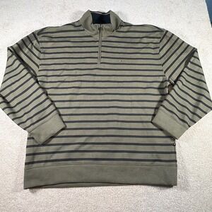 Tommy Hilfiger Striped 1/4 Zip Sweatshirt Mens 2XL Green Preppy School Mock Neck